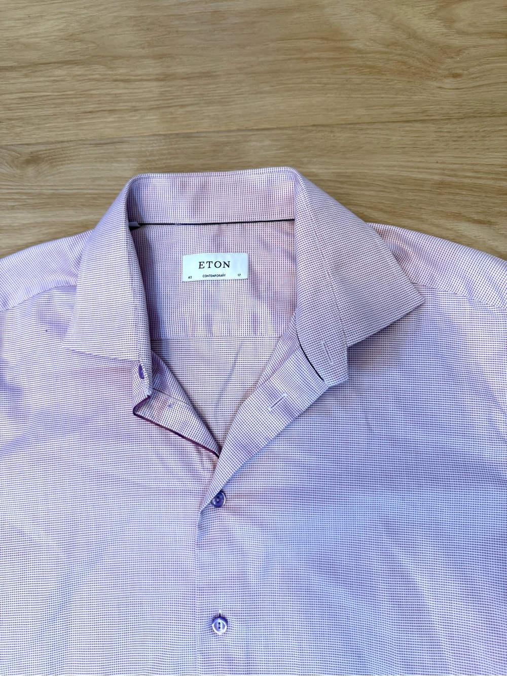 Eton Contemporary Men's 17/43 XL Purple Micro Checker Shirt Button Down Cotton - Picture 2 of 8